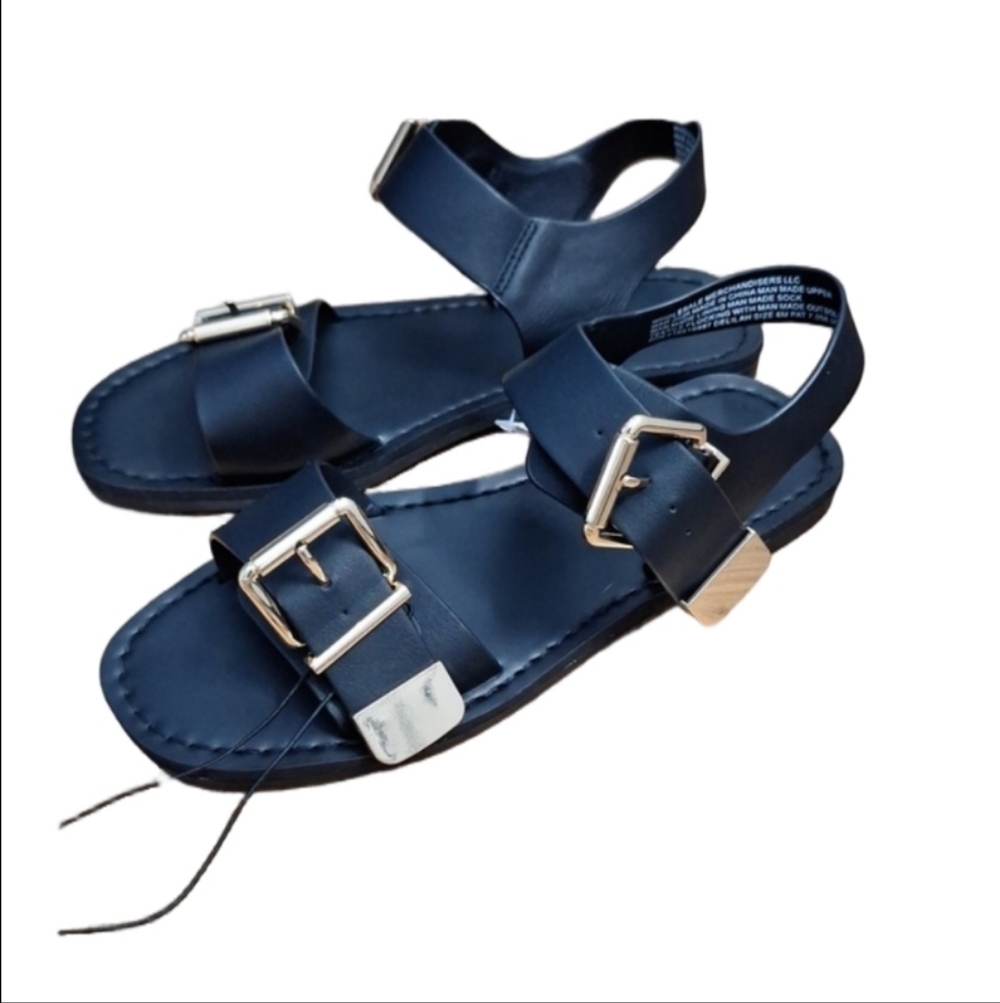 Falls Creek Black Sandals with Gold Buckles
